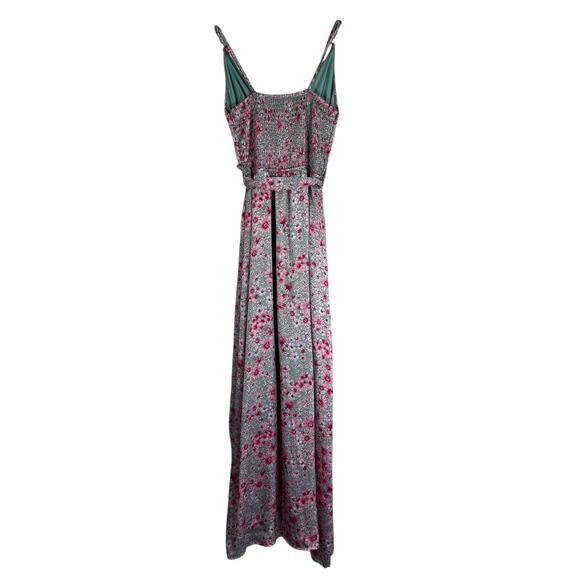 Monteau Dress Women M Pink Green Floral Maxi Sleeveless Boho Cottagecore Prairie - Picture 3 of 6